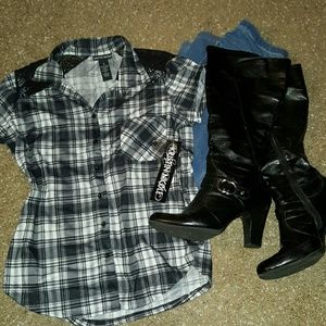 NWT Plaid/Lace Top