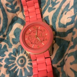 Platinum Geneva pink/coral watch. Stainless steel