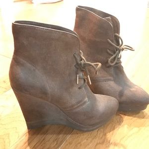 Michael Kors Brown Leather Wedge Booties 7.5