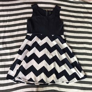 White & Navy Blue Chevron Skater Dress