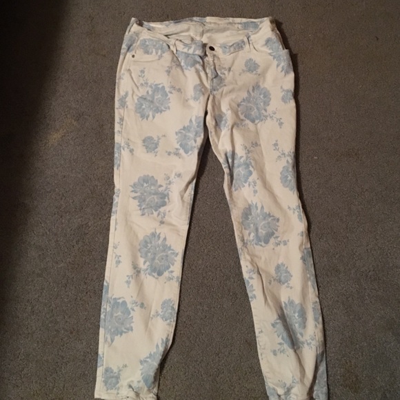 White & Blue Floral Pants