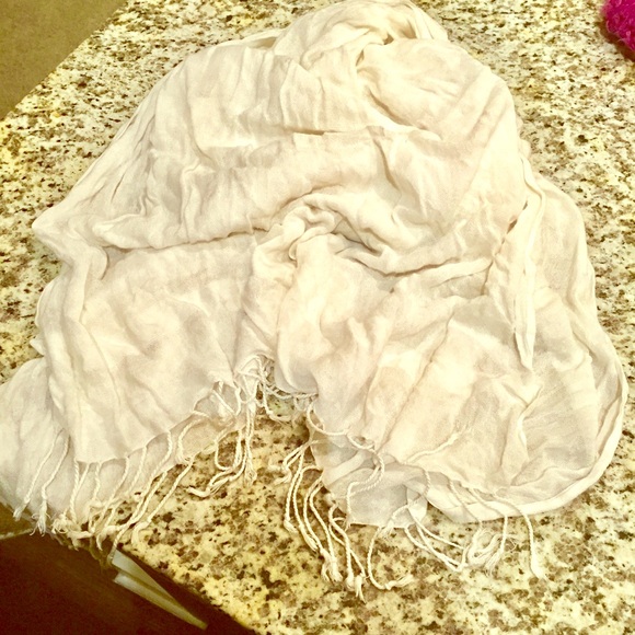 White Scarf with Fringed Ends