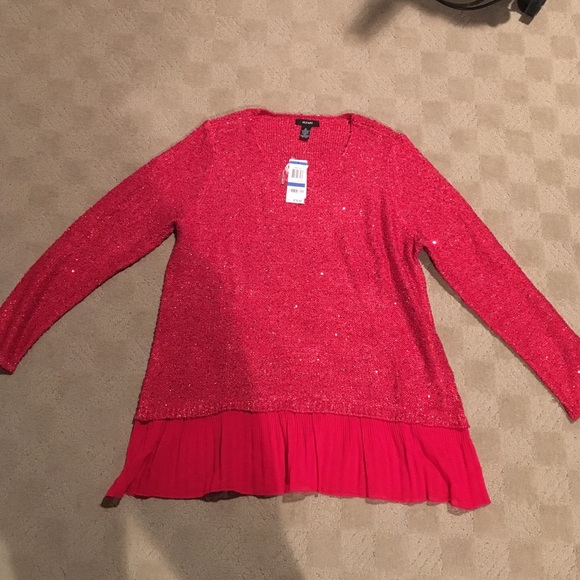 Long sleeve sweater with chiffon hem