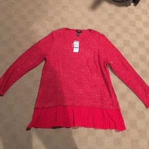 Long sleeve sweater with chiffon hem