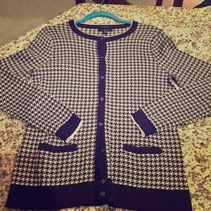 Lands End Black and White Checker Cardigan
