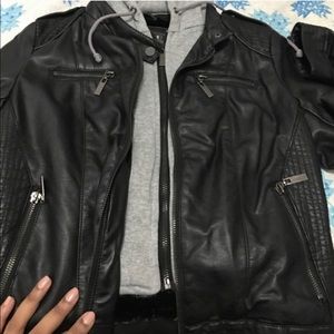 YMI hooded leather jacket with a fur inside