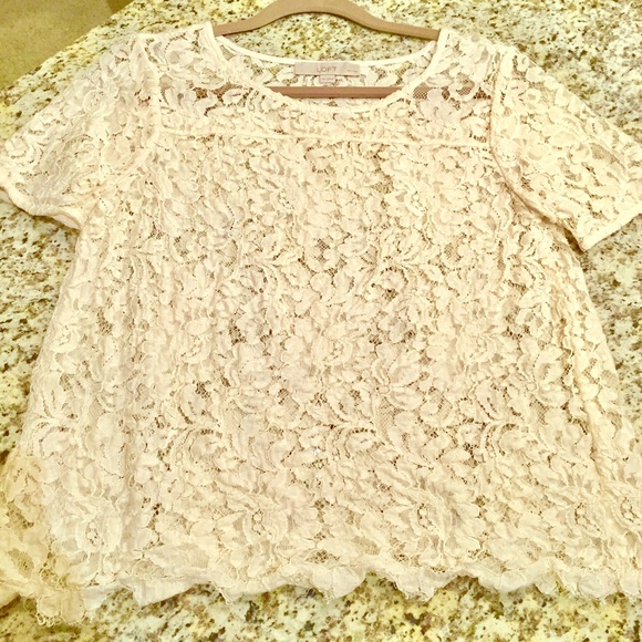 Loft Short Sleeve Lace Blouse, Size M