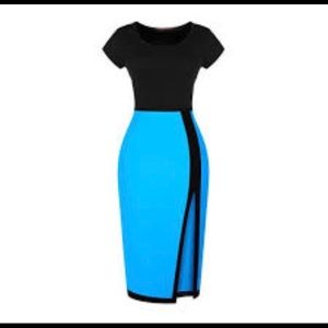 Black and blue body on midi dress