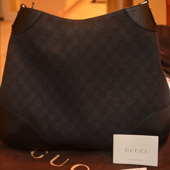 Gucci canvas black hobo shoulder bag