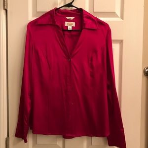 Talbots Long Sleeved Silk Blouse Magenta Talbots Long Sleeved Silk Blouse Magenta