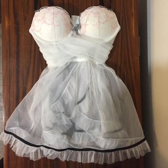 Beautiful black, white, and pink lingerie 2 piece