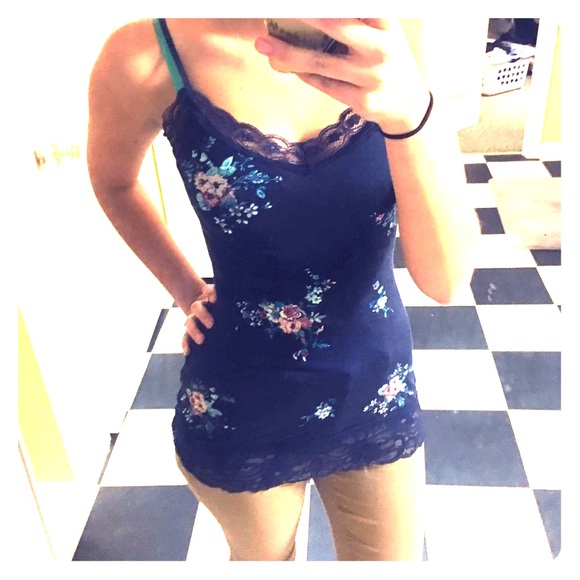 Navy tank top with floral pattern