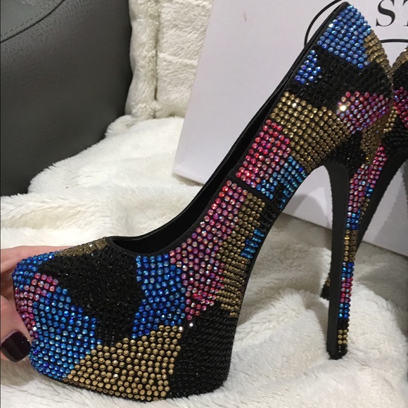 Multi-colored Rhinestone Platform Heels - Picture 2 of 4