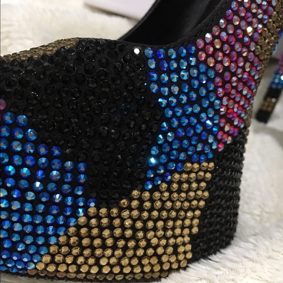 Multi-colored Rhinestone Platform Heels - Picture 3 of 4
