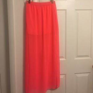 Solid Coral color long maxi skirt