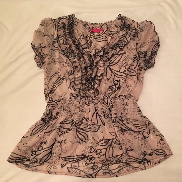 Frilly pale pink and black dress shirt
