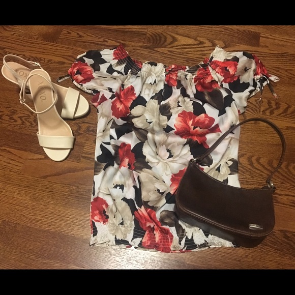 Floral White House Black Market Blouse