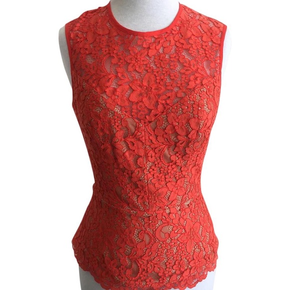 Marciano Tops - ✨SOLD✨ | Marciano Dark Coral Fitted Lace Peplum