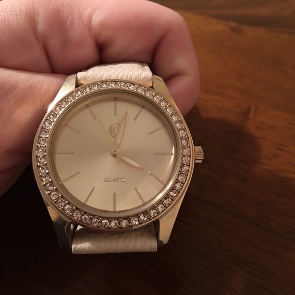 White leather banded watch