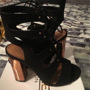 Black suede gladiator lace up heels