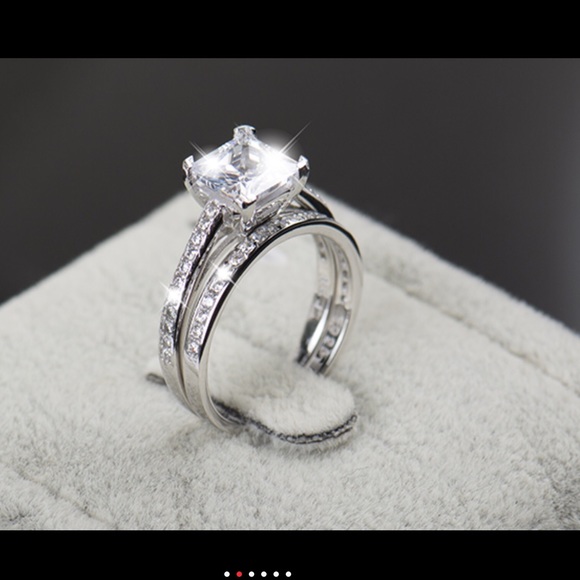 (Size 7) solid  925 silver engagement ring set - Picture 2 of 4