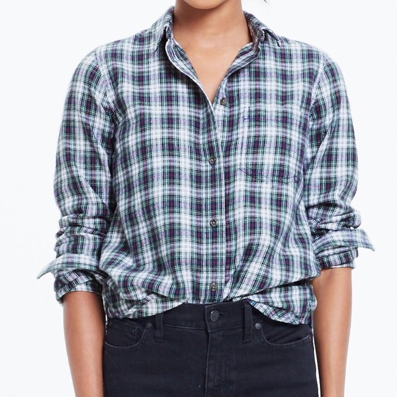 MADEWELL Flannel Slim Boyshirt in Lawndale Plaid S - Picture 1 of 4