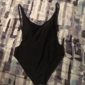 Sexy low cut one piece swimsuit.