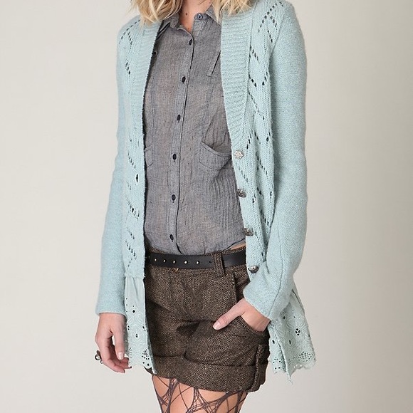 Free People Ruffle Eyelet Bottom Cardigan
