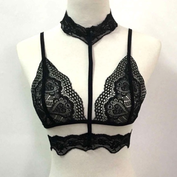 black lace trendy choker bralette lingerie sexy - Picture 3 of 3