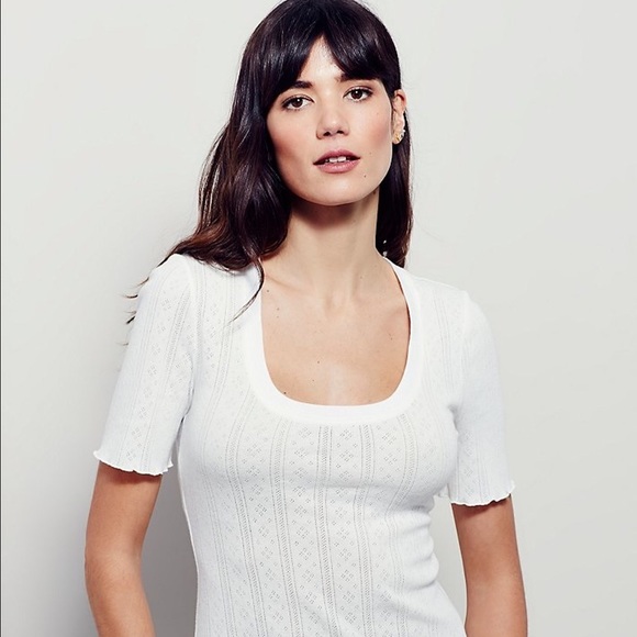 Free People Pointelle U Neck Tee