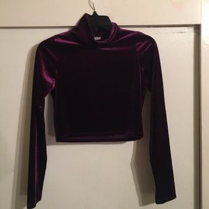 Purple velvet crop top with long sleeves