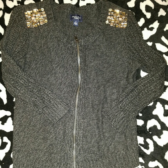 Gorgeous, shoulder bling, zip up sweater!