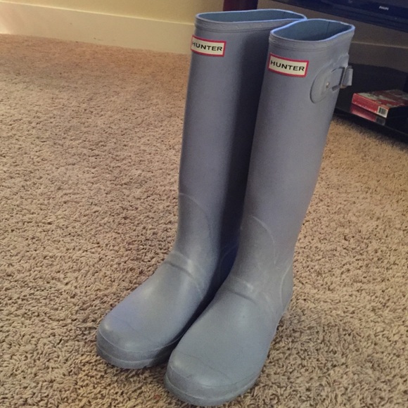 Tall sky blue Hunter rain boots