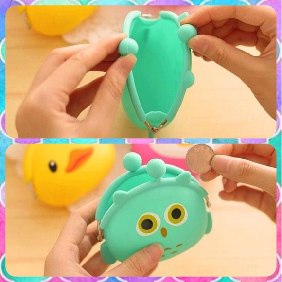 New Teal CUTE OWL Silicone Kisslock Coin Purse - Picture 2 of 4