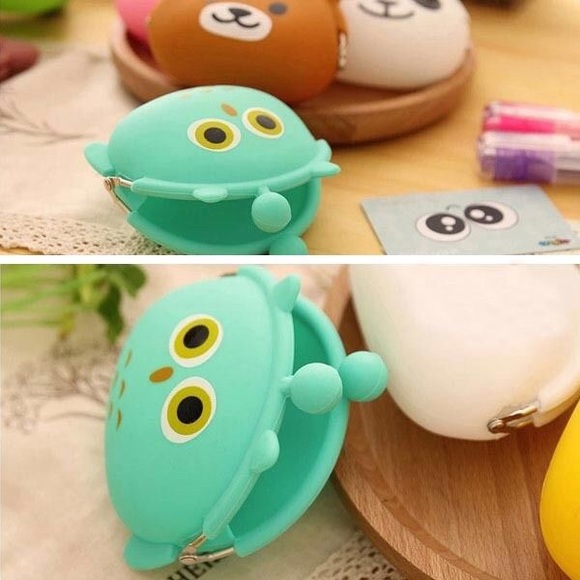 New Teal CUTE OWL Silicone Kisslock Coin Purse - Picture 3 of 4