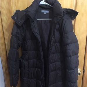 Uniqlo Long Brown Down Coat with Fur Collar