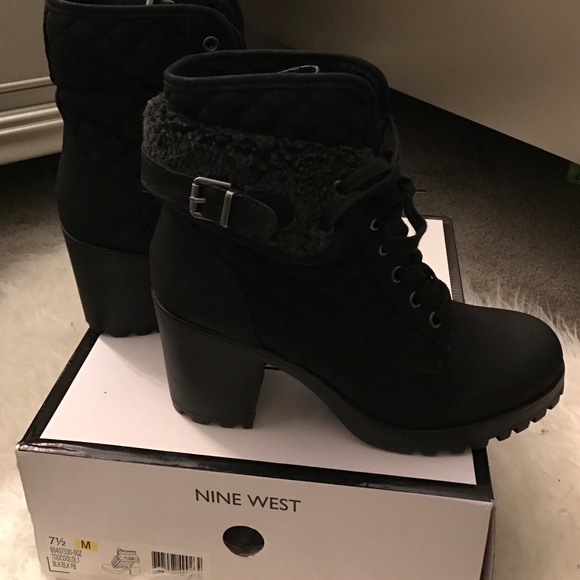 NINE WEST BLACK CHUNKY HEEL BOOTS