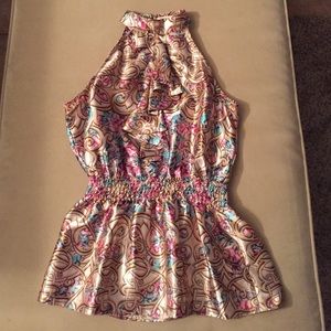 Arden B Halter Style Silky Ruffle Top