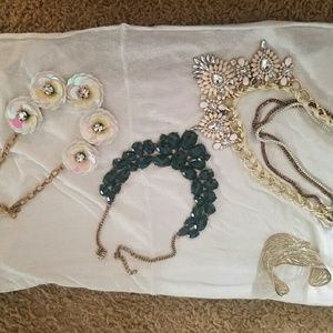 3 necklaces and 1 gold cuff