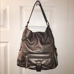 Michael Kors silver leather hobo purse