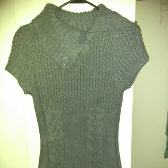 Gray Knitted Sweater w/fold over neck line