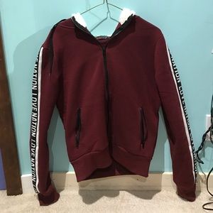 burgundy fur lined hoodie