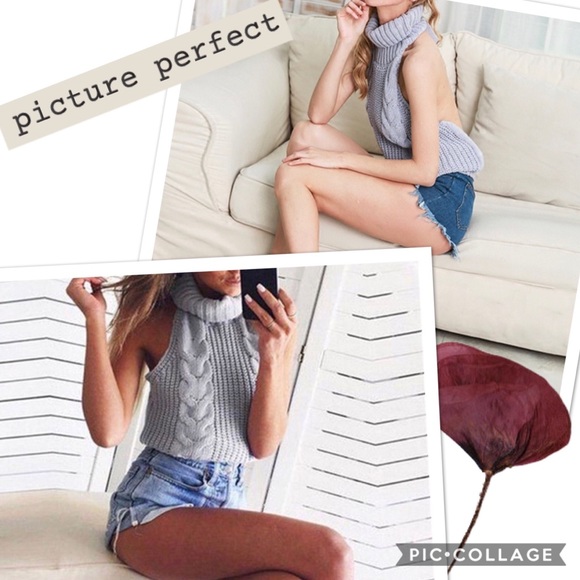 vintage ribbed Lavender halter turtleneck sweater - Picture 3 of 7