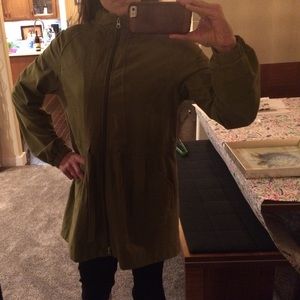 Olive green cinch waist zipper jacket