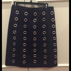 Carmen Marc Valvo navy grommet skirt