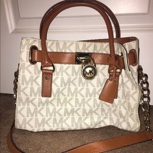Michael Kors white, tan and brown tote bag