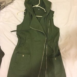 Army green hooded vest.