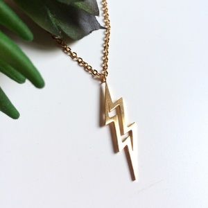 Gold Plated Lightning Bolt Charm Pendant Necklace