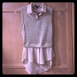 Sweater vest w/ sheer collar underlay