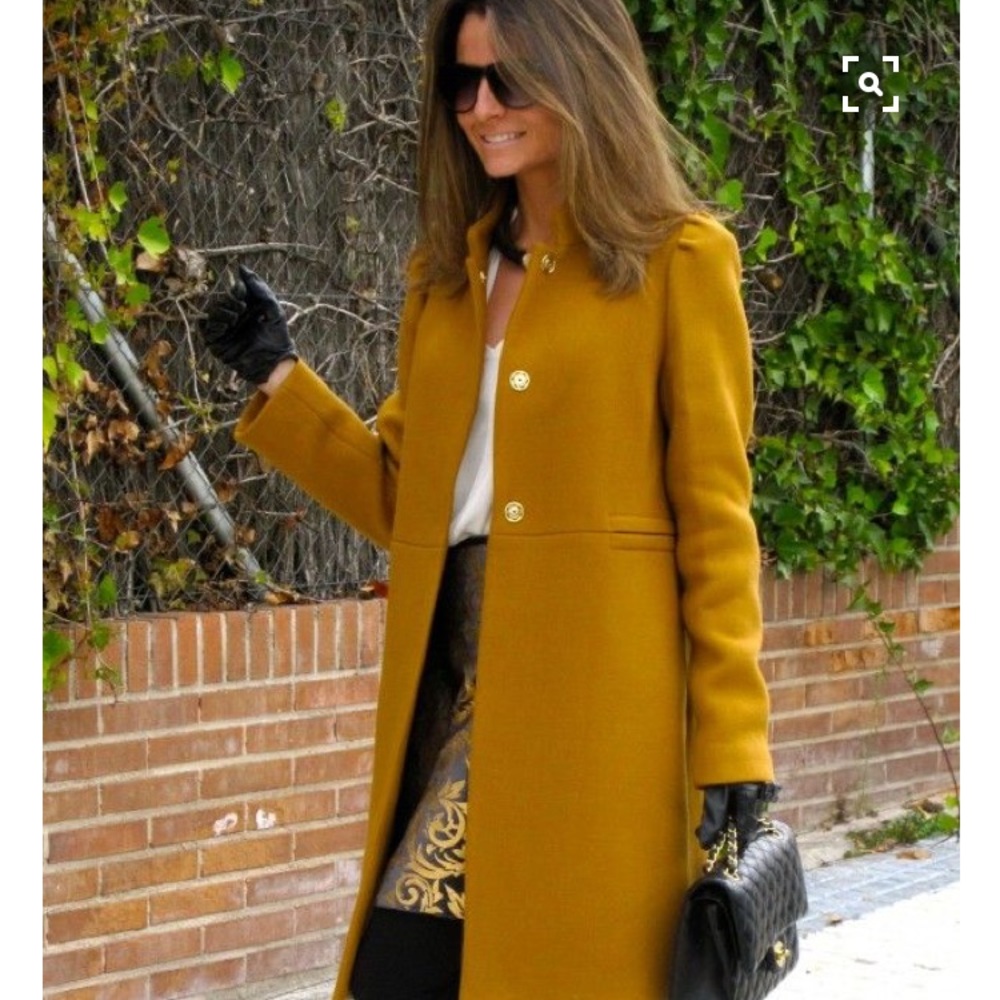 Mustard peacoat with a retro flare